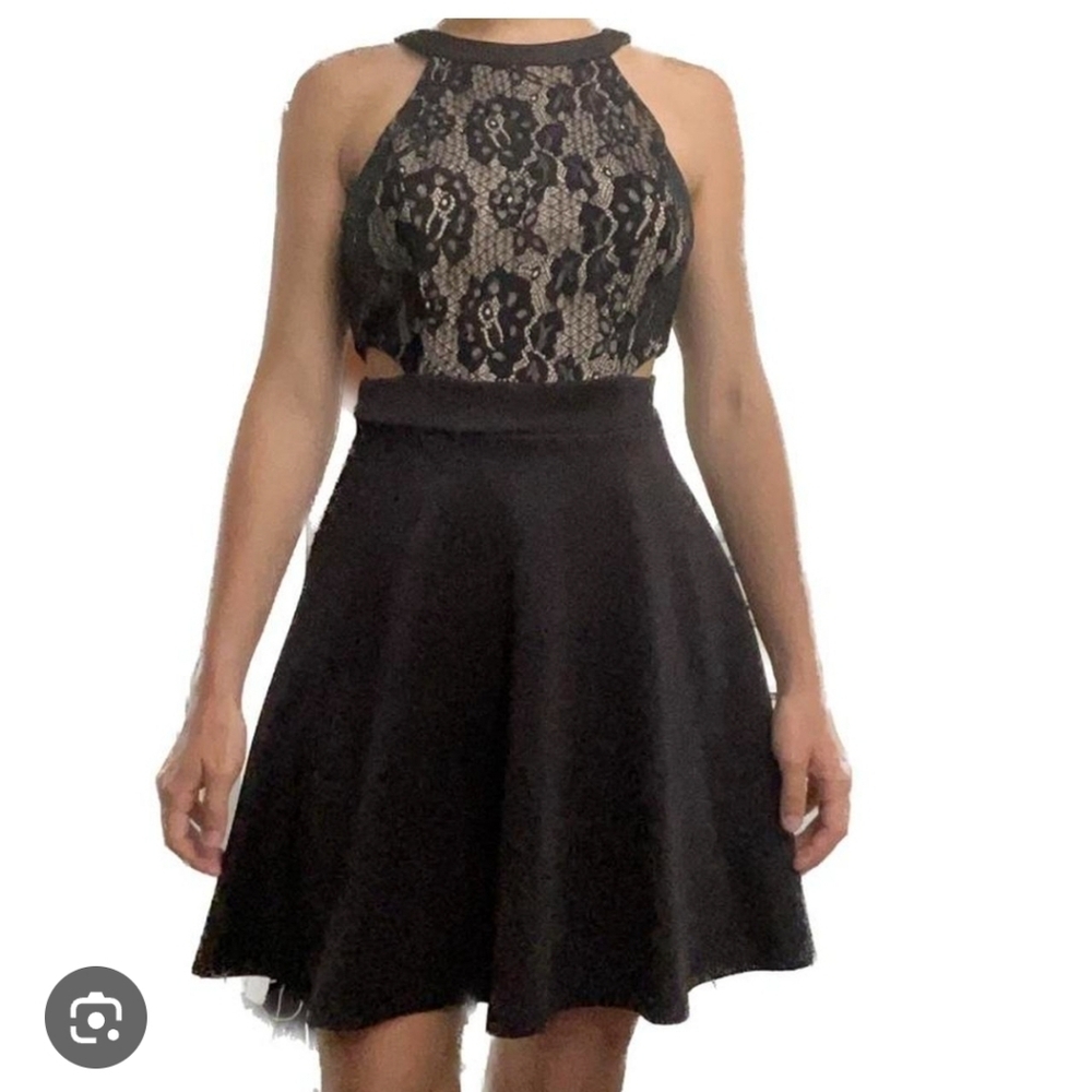 Speechless black lace halter top skater dress with cut-out sides Size 3